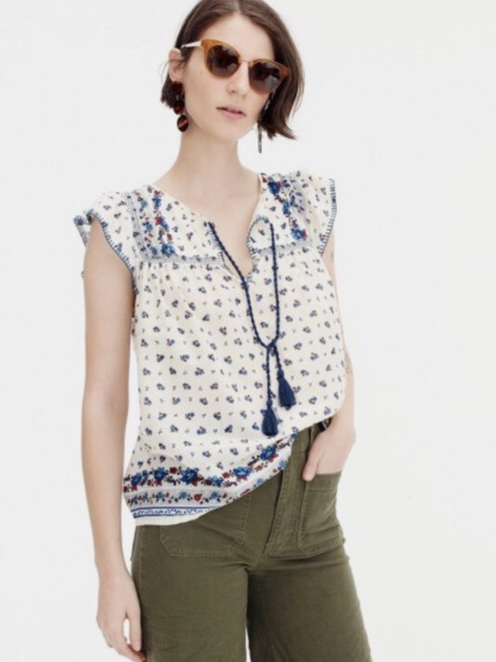 J. Crew Point Sur Flutter Sleeve Peasant Top in Cotton Voile
